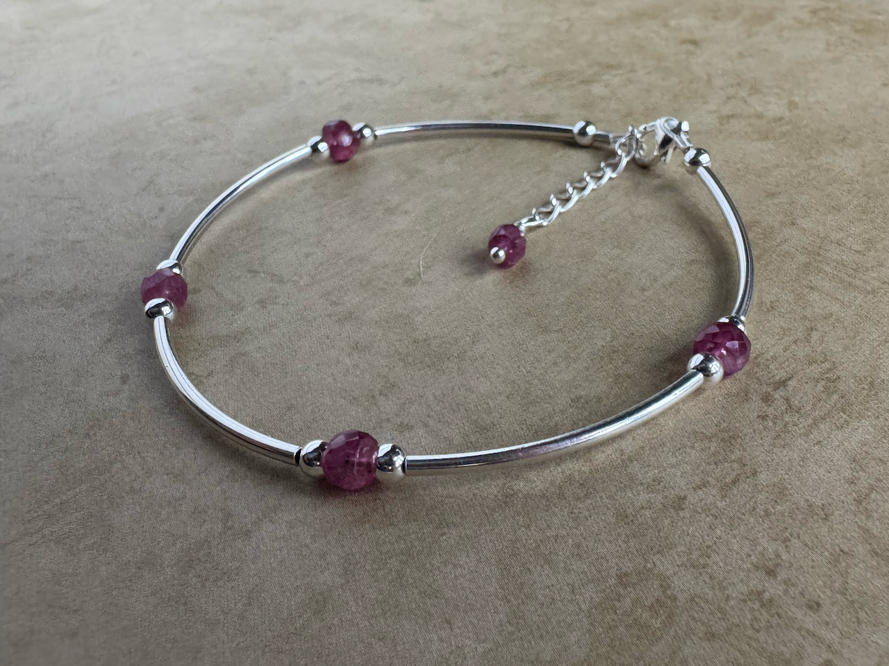 Sterling Silver Pink Sapphire Beaded Tube Bracelet