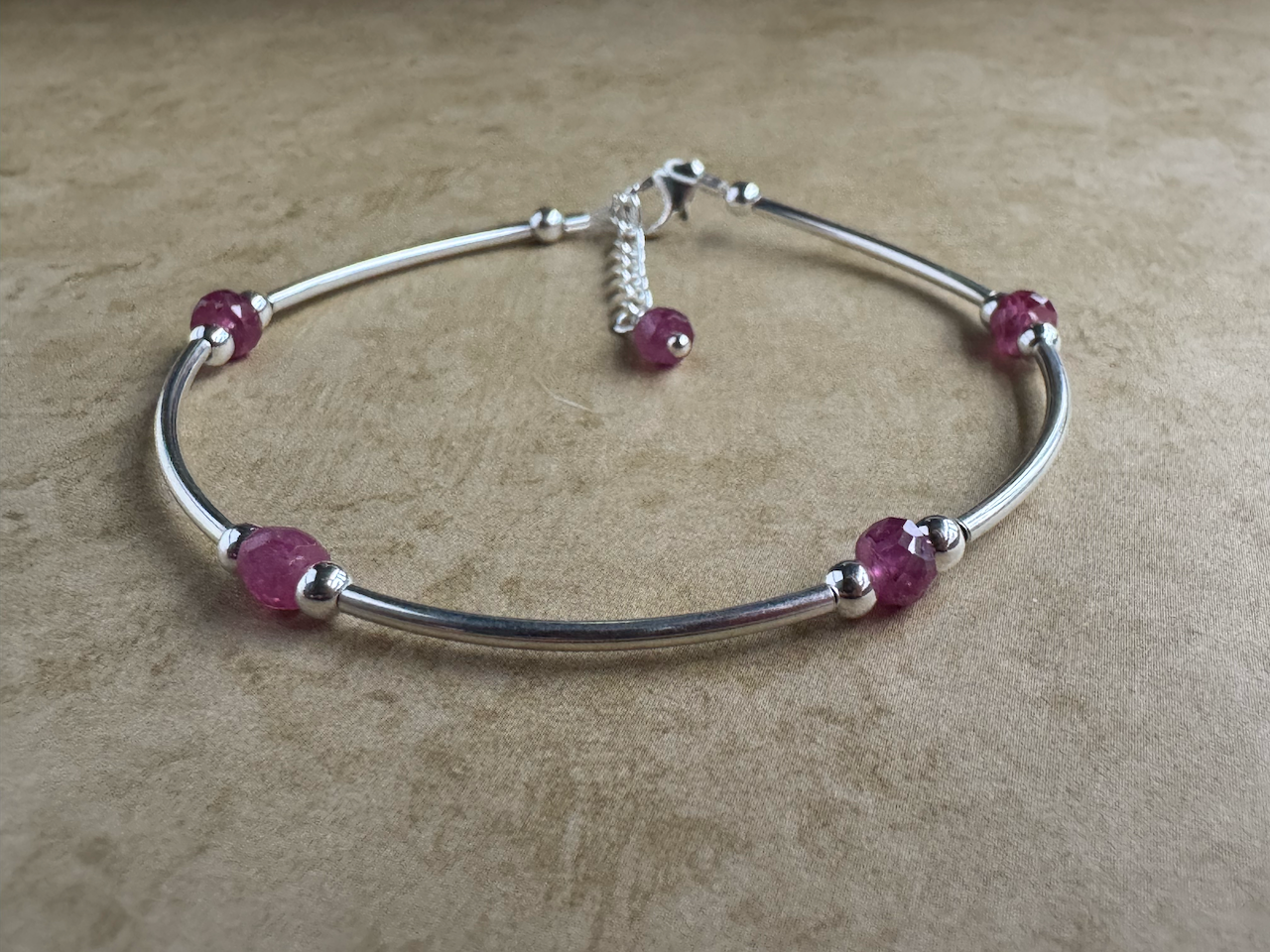 Sterling Silver Pink Sapphire Beaded Tube Bracelet