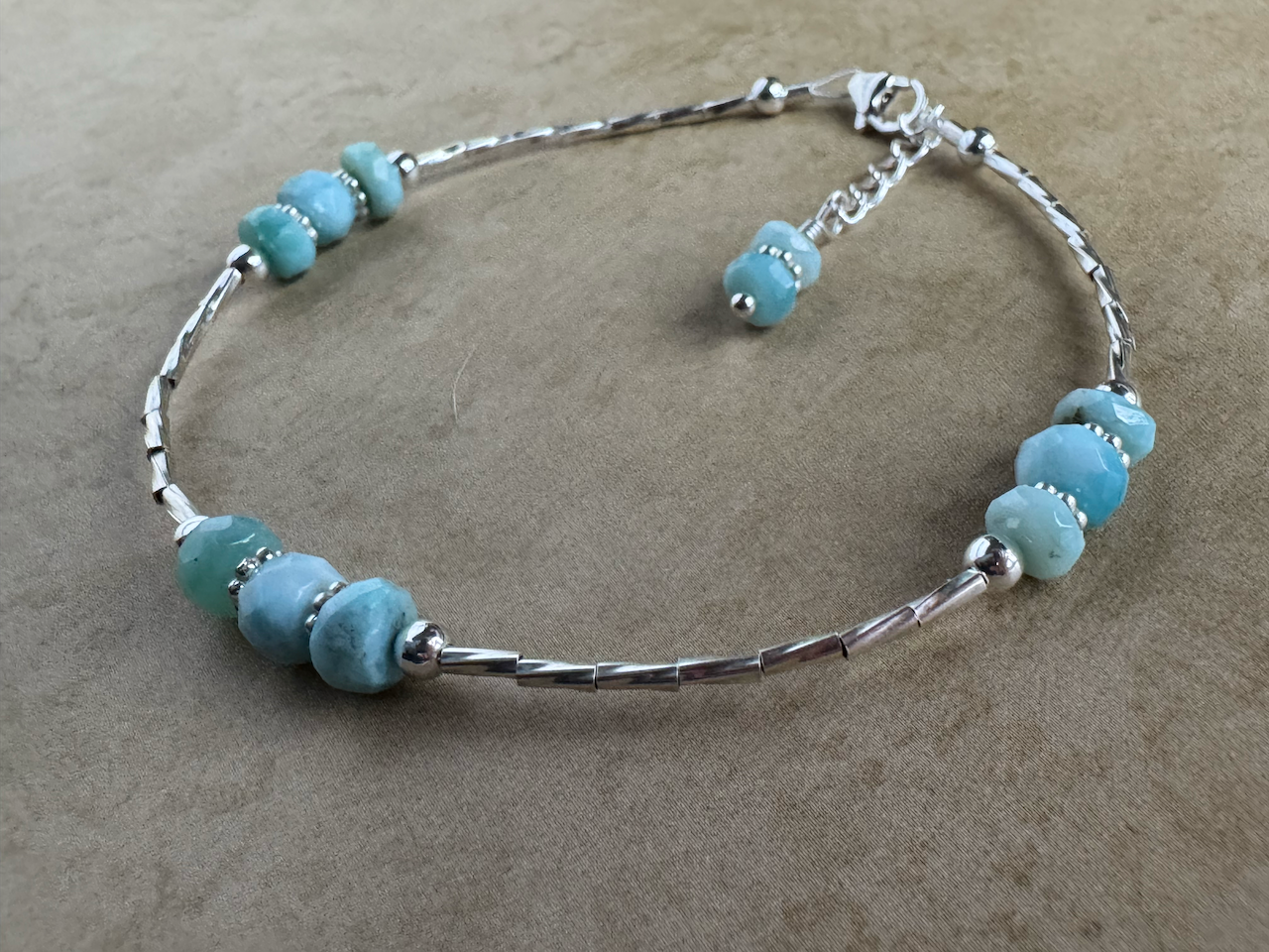 Sterling Silver Larimar 3 Stone Beaded Bracelet