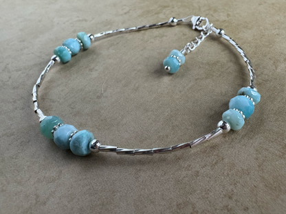 Sterling Silver Larimar 3 Stone Beaded Bracelet