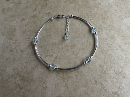 Sterling Silver Aquamarine Beaded Tube Bracelet