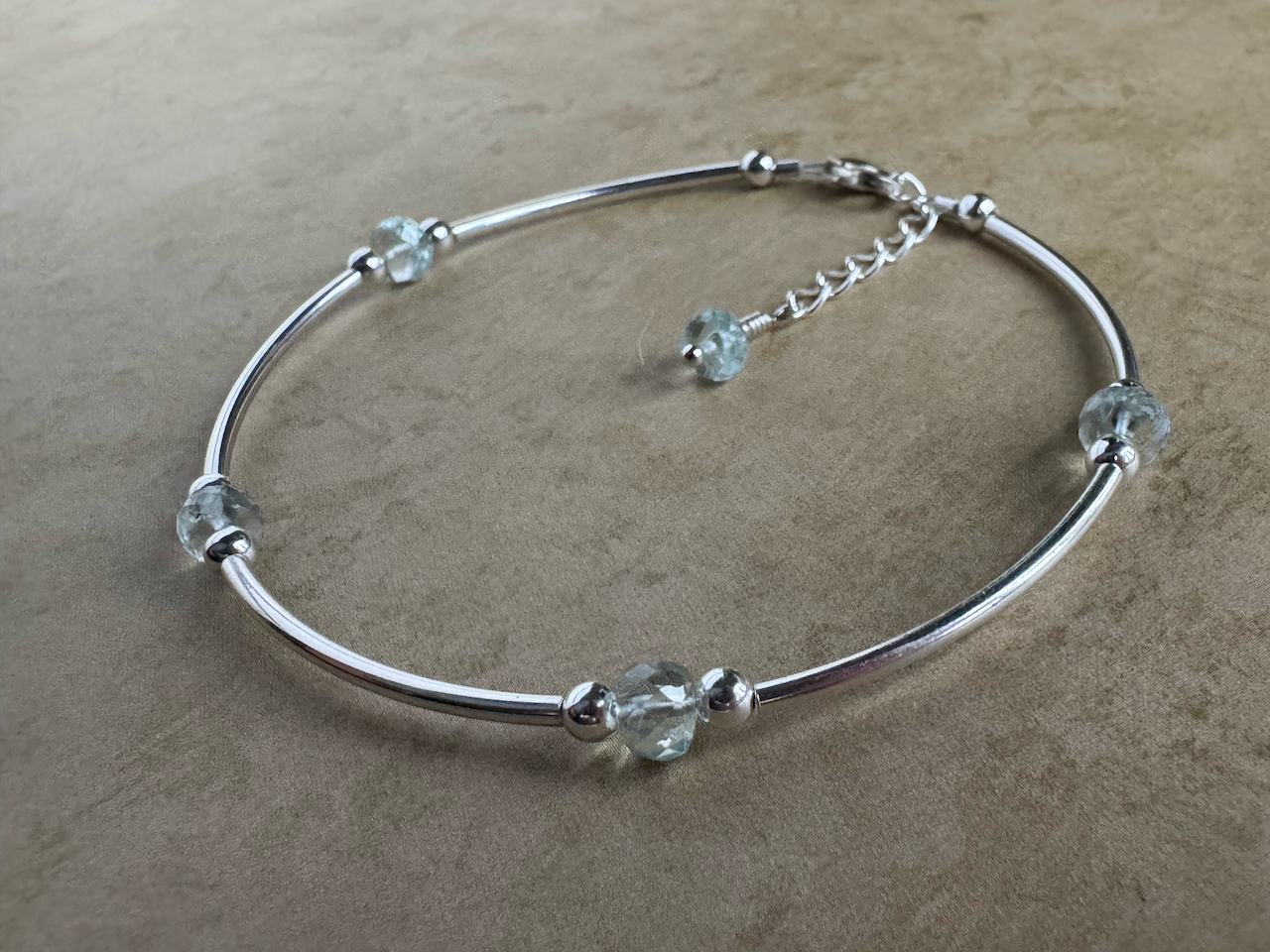 Sterling Silver Aquamarine Beaded Tube Bracelet