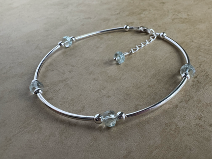 Sterling Silver Aquamarine Beaded Tube Bracelet