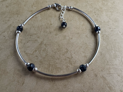 Sterling Silver Beaded Blue Sapphire Tube Bracelet