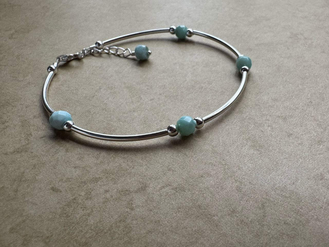 Sterling Silver Larimar Beaded Tube Bracelet