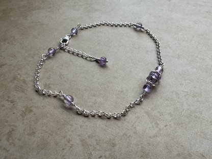 Sterling Silver Light Amethyst Round Chain Anklet