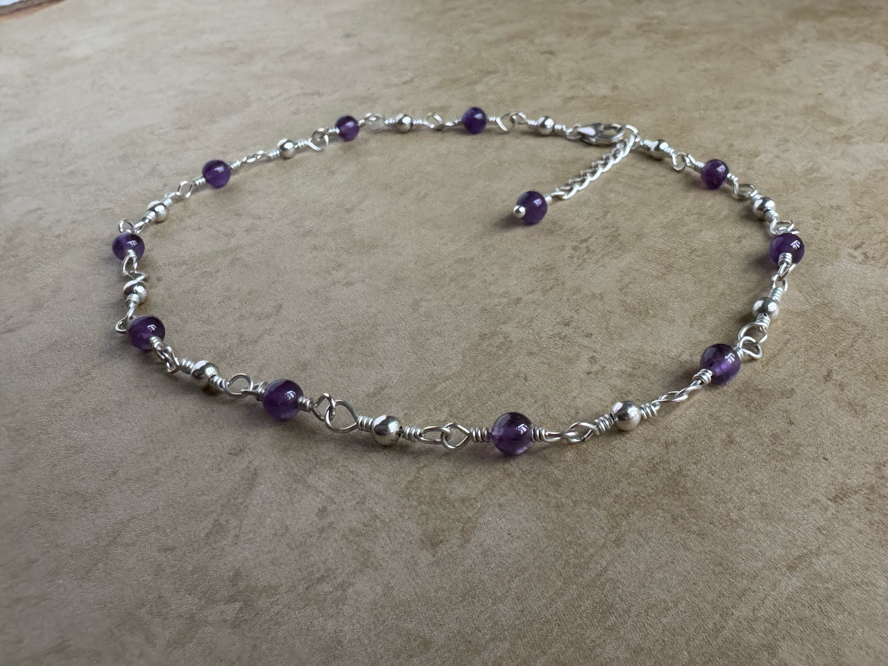 Sterling Silver Amethyst Link Anklet