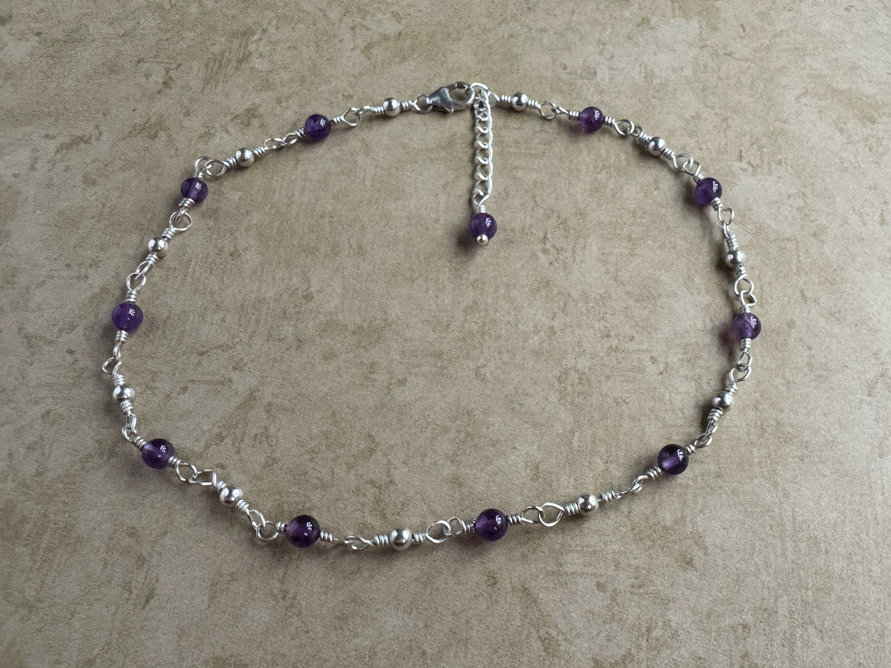 Sterling Silver Amethyst Link Anklet