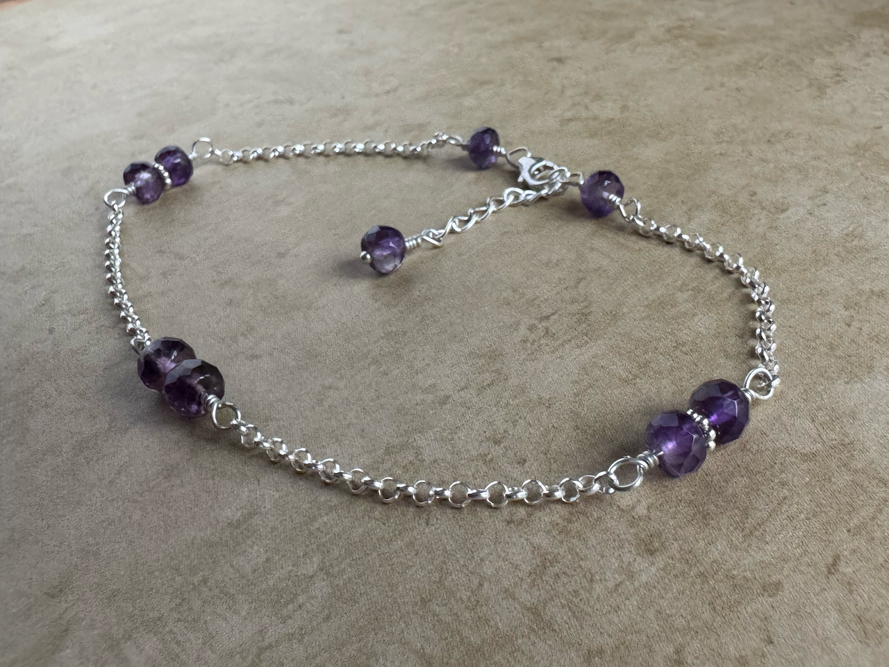 Sterling Silver Amethyst Rondelle Chain Anklet