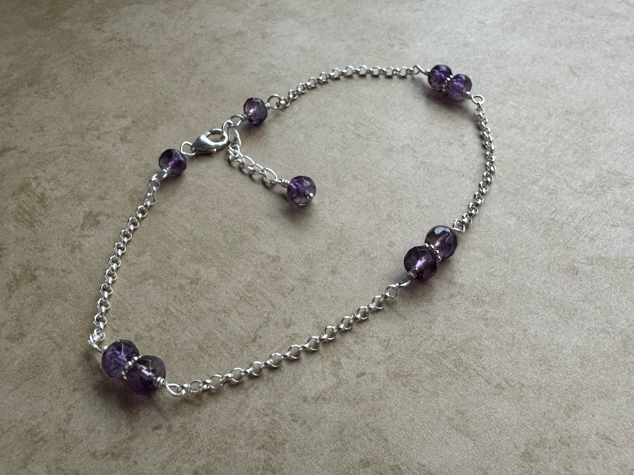 Sterling Silver Amethyst Rondelle Chain Anklet