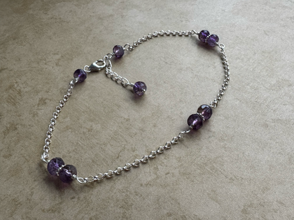 Sterling Silver Amethyst Rondelle Chain Anklet