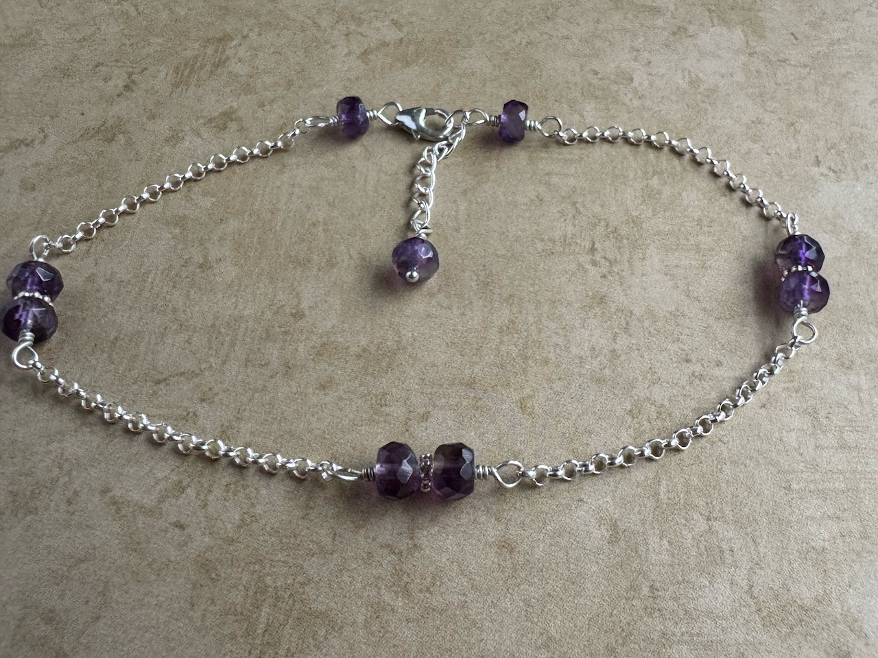 Sterling Silver Amethyst Rondelle Chain Anklet