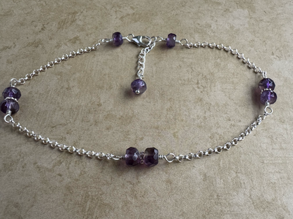 Sterling Silver Amethyst Rondelle Chain Anklet