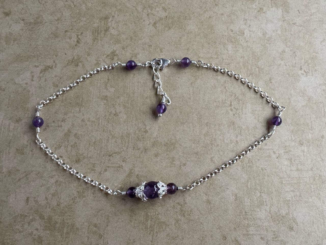 Sterling Silver Amethyst Fancy Chain Anklet