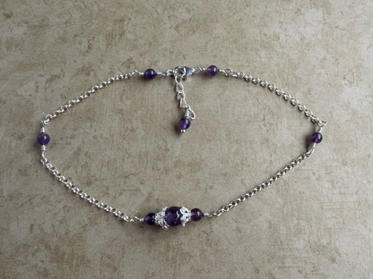 Sterling Silver Amethyst Fancy Chain Anklet