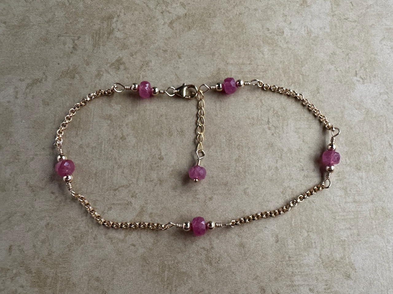 Gold Filled Pink Sapphire Simple Chain Anklet