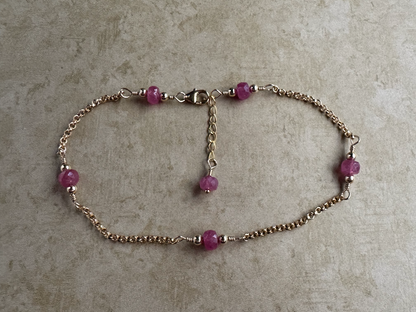 Gold Filled Pink Sapphire Simple Chain Anklet