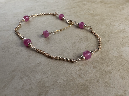 Gold Filled Pink Sapphire Simple Chain Anklet
