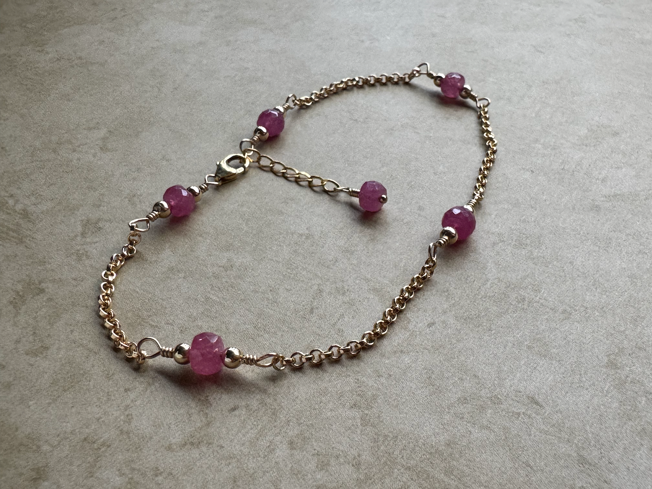 Gold Filled Pink Sapphire Simple Chain Anklet
