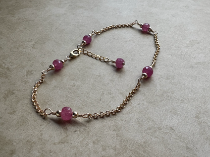 Gold Filled Pink Sapphire Simple Chain Anklet