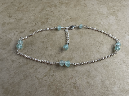 Sterling Silver Aqua Chalcedony Rondelle Chain Anklet