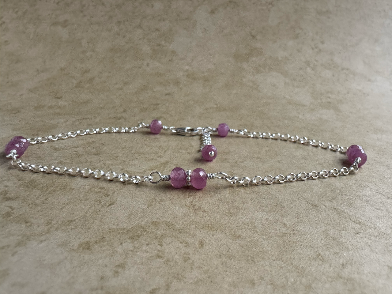 Sterling Silver Pink Sapphire Chain Anklet