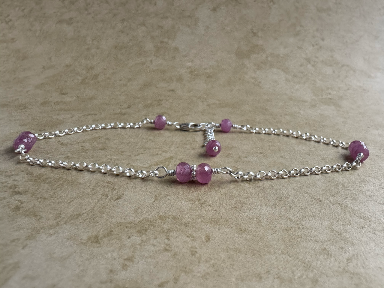 Sterling Silver Pink Sapphire Chain Anklet