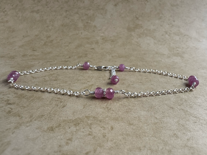 Sterling Silver Pink Sapphire Chain Anklet