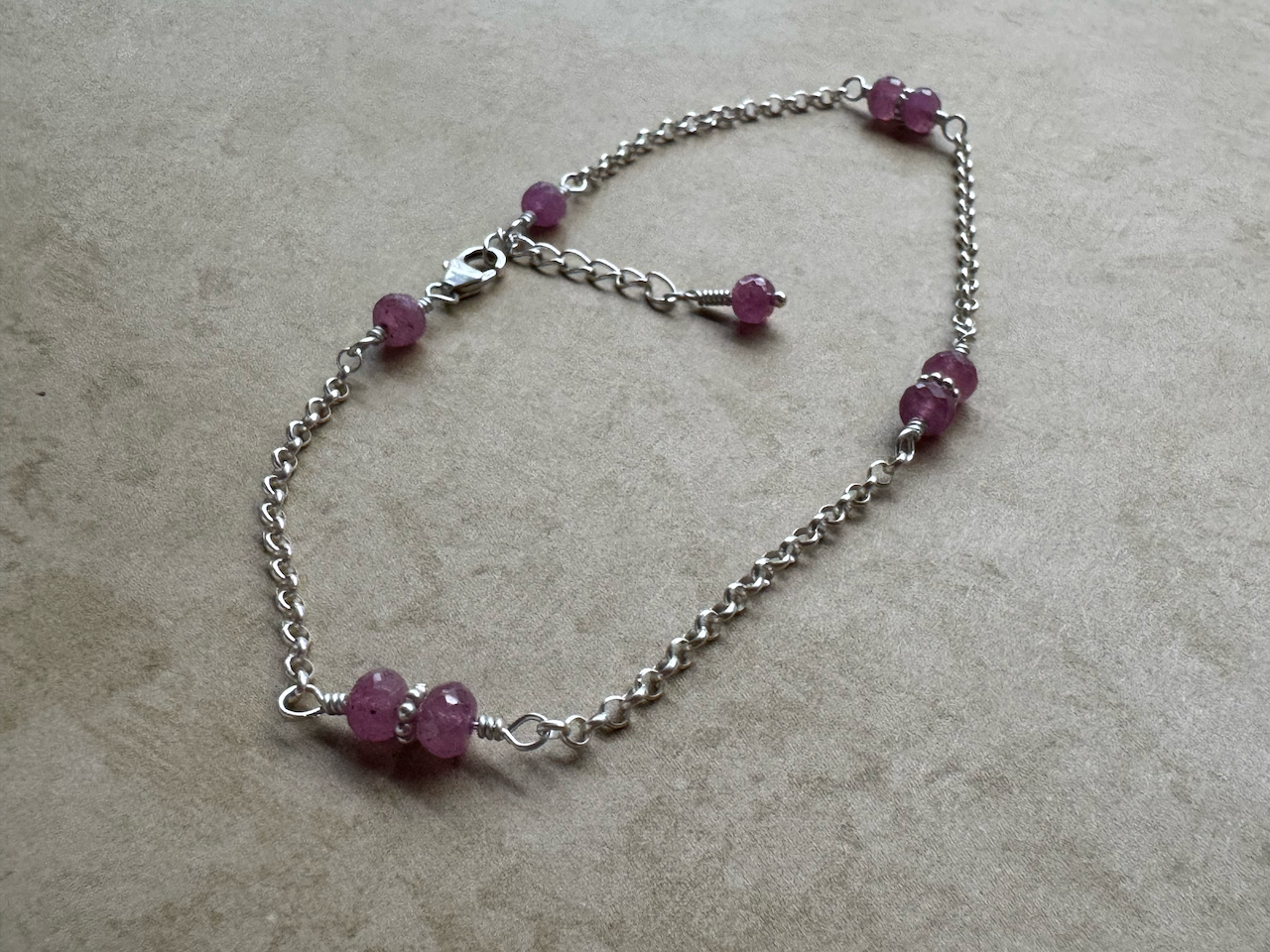Sterling Silver Pink Sapphire Chain Anklet