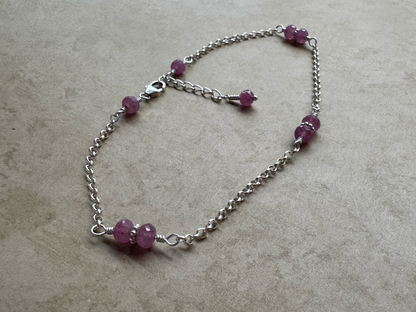 Sterling Silver Pink Sapphire Chain Anklet