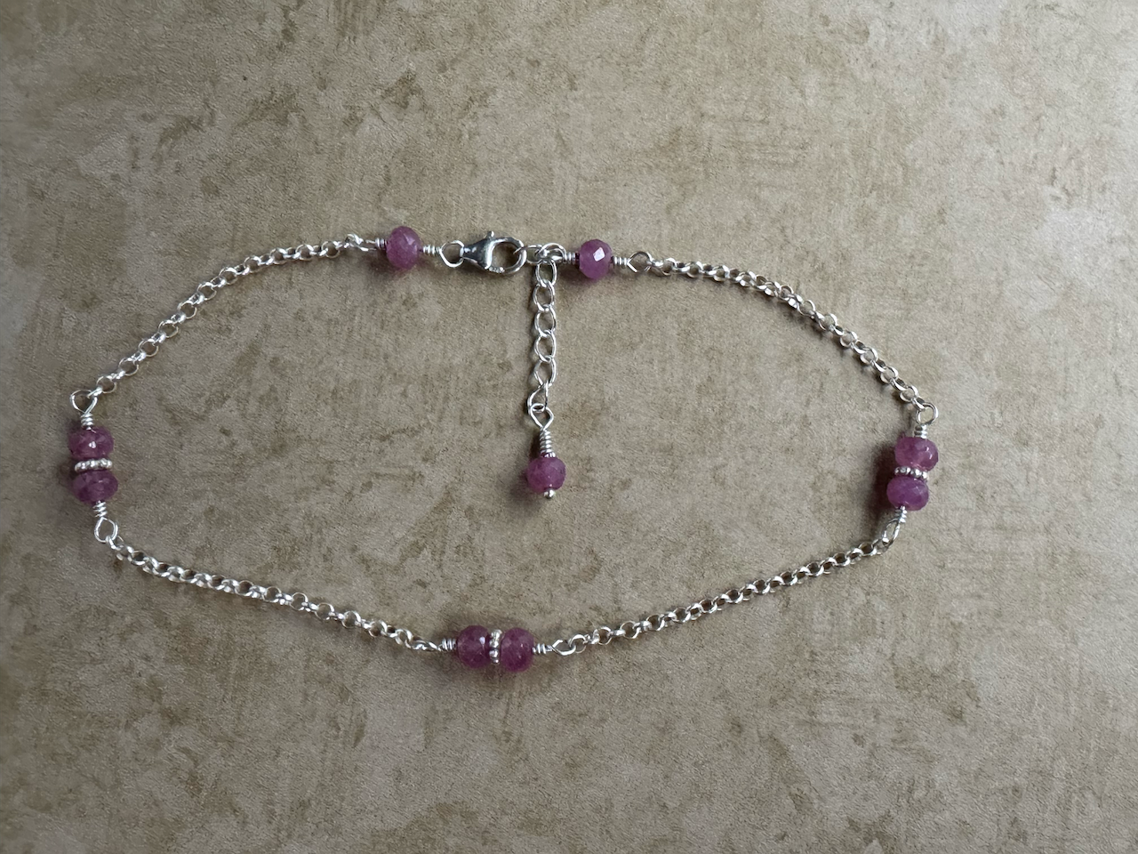Sterling Silver Pink Sapphire Chain Anklet