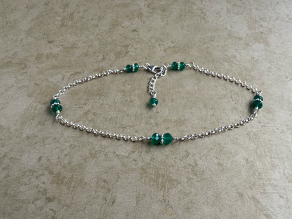 Sterling Silver Green Onyx Rondelle Chain Anklet