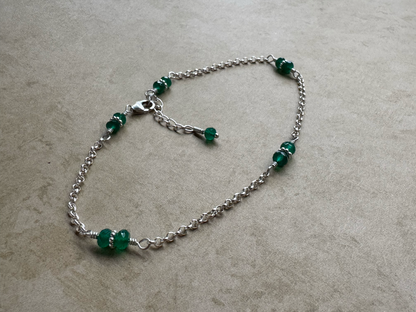 Sterling Silver Green Onyx Rondelle Chain Anklet