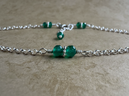 Sterling Silver Green Onyx Rondelle Chain Anklet