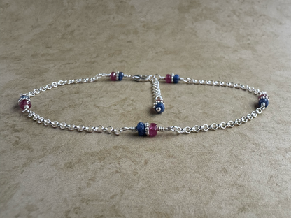 Sterling Silver Blue and Pink Sapphire Chain Anket
