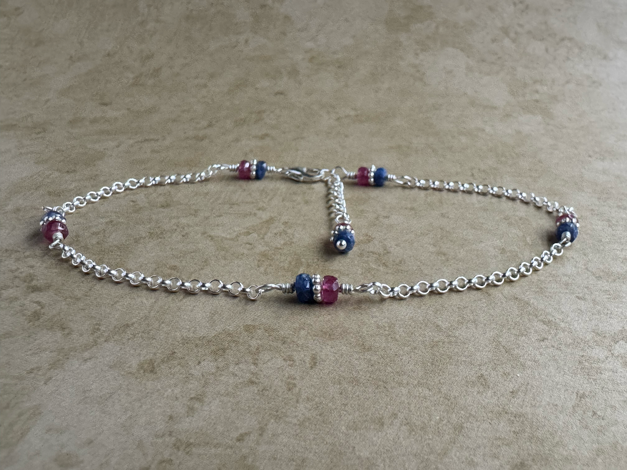 Sterling Silver Blue and Pink Sapphire Chain Anket