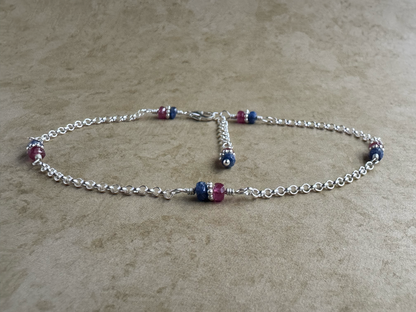 Sterling Silver Blue and Pink Sapphire Chain Anket