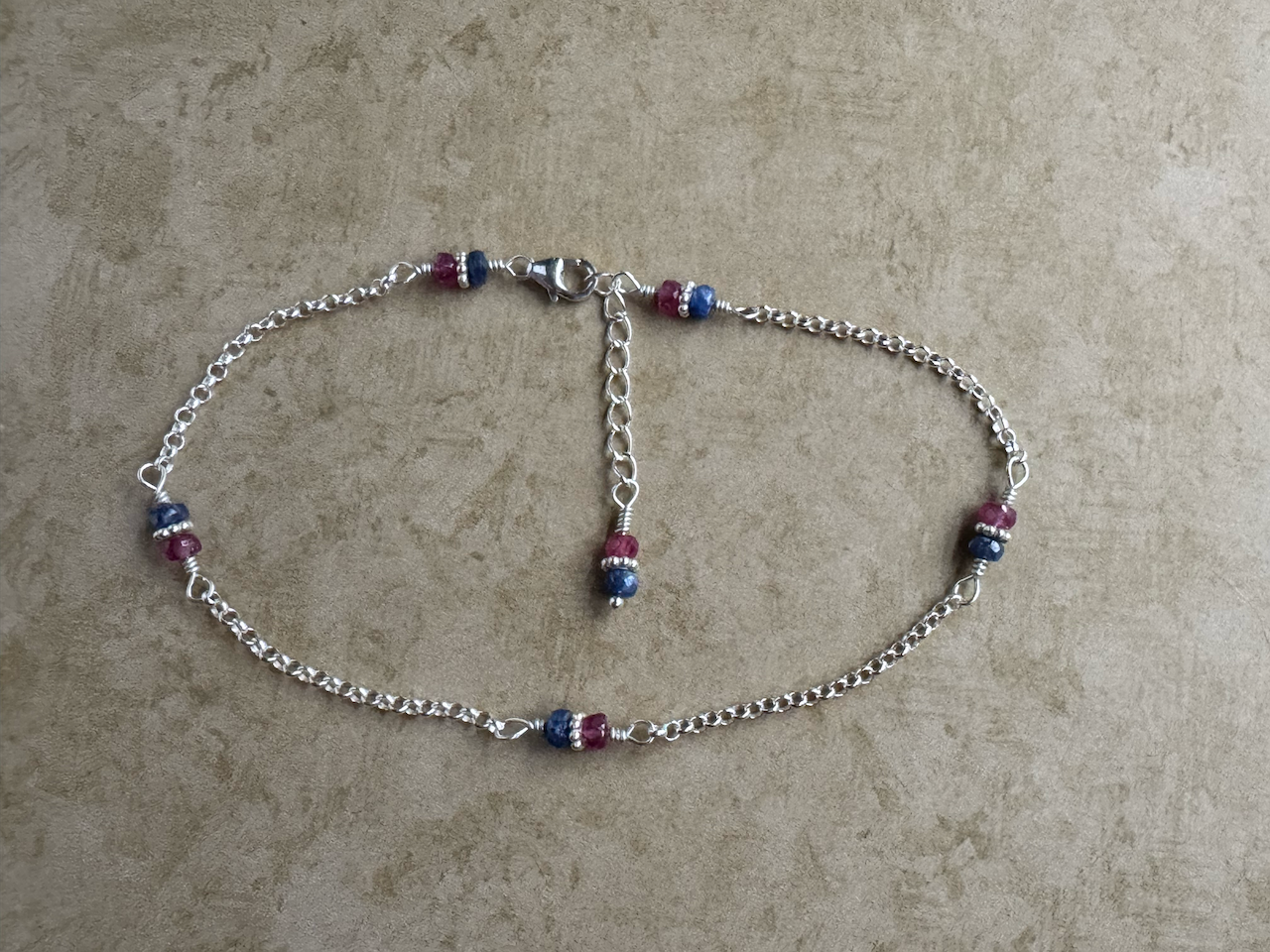 Sterling Silver Blue and Pink Sapphire Chain Anket