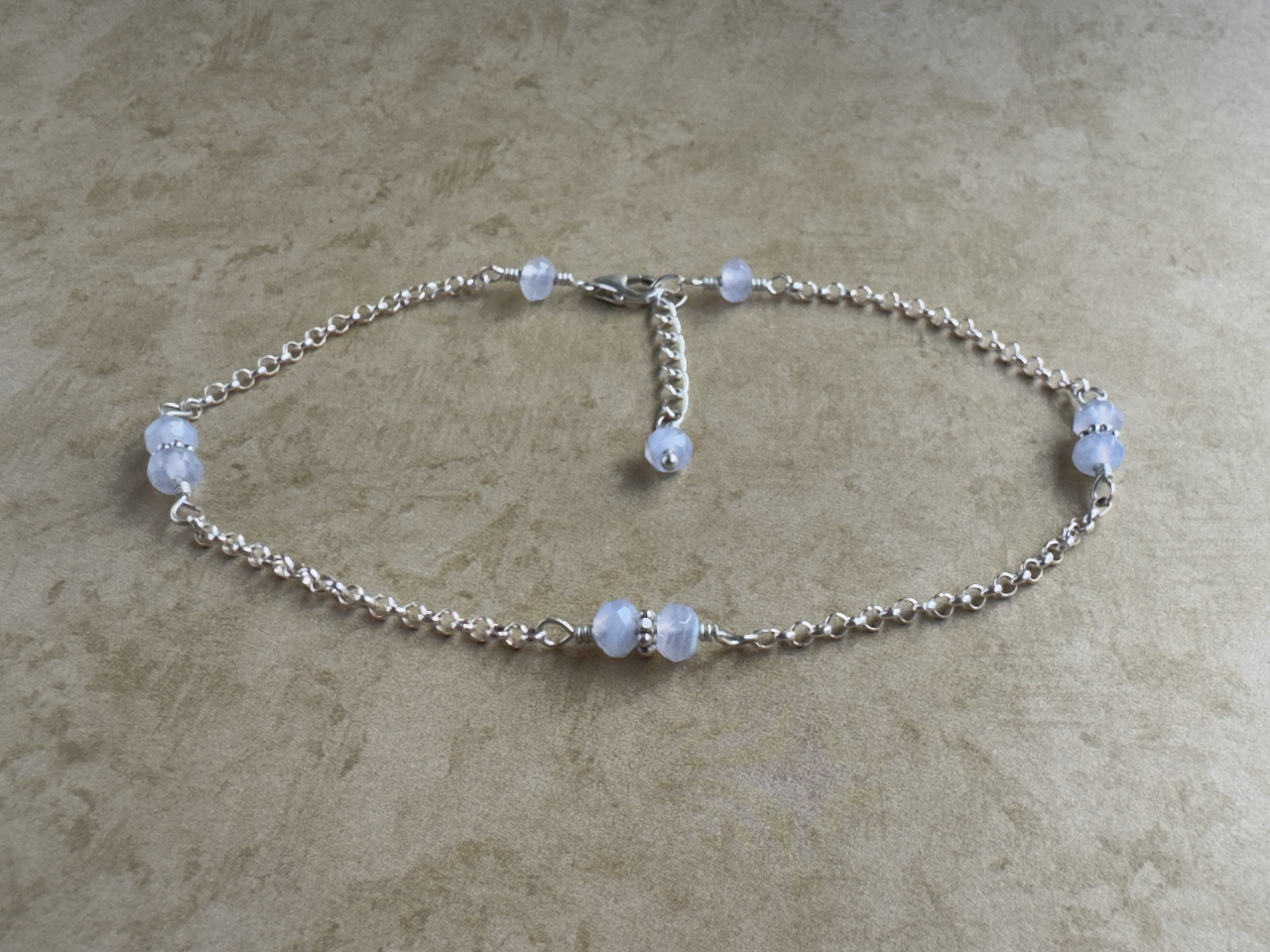 Sterling Silver Periwinkle Chalcedony Chain Anklet
