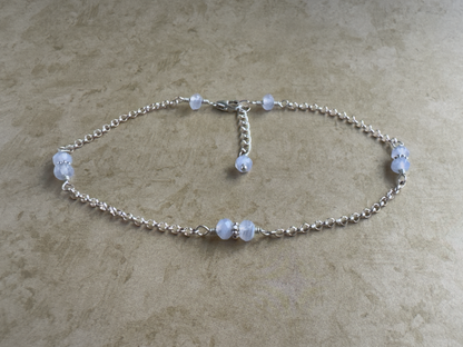 Sterling Silver Periwinkle Chalcedony Chain Anklet