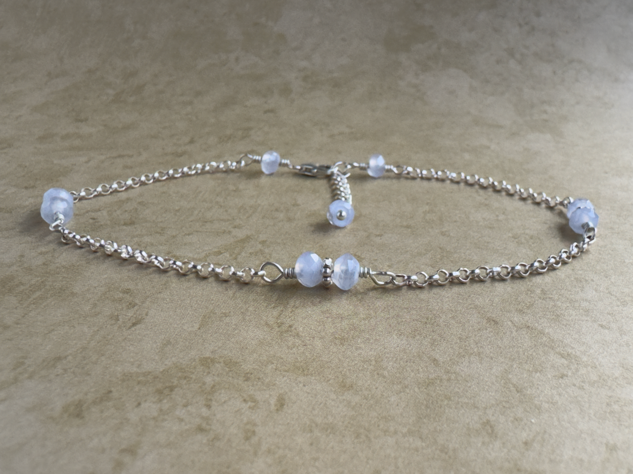 Sterling Silver Periwinkle Chalcedony Chain Anklet