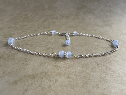Sterling Silver Periwinkle Chalcedony Chain Anklet