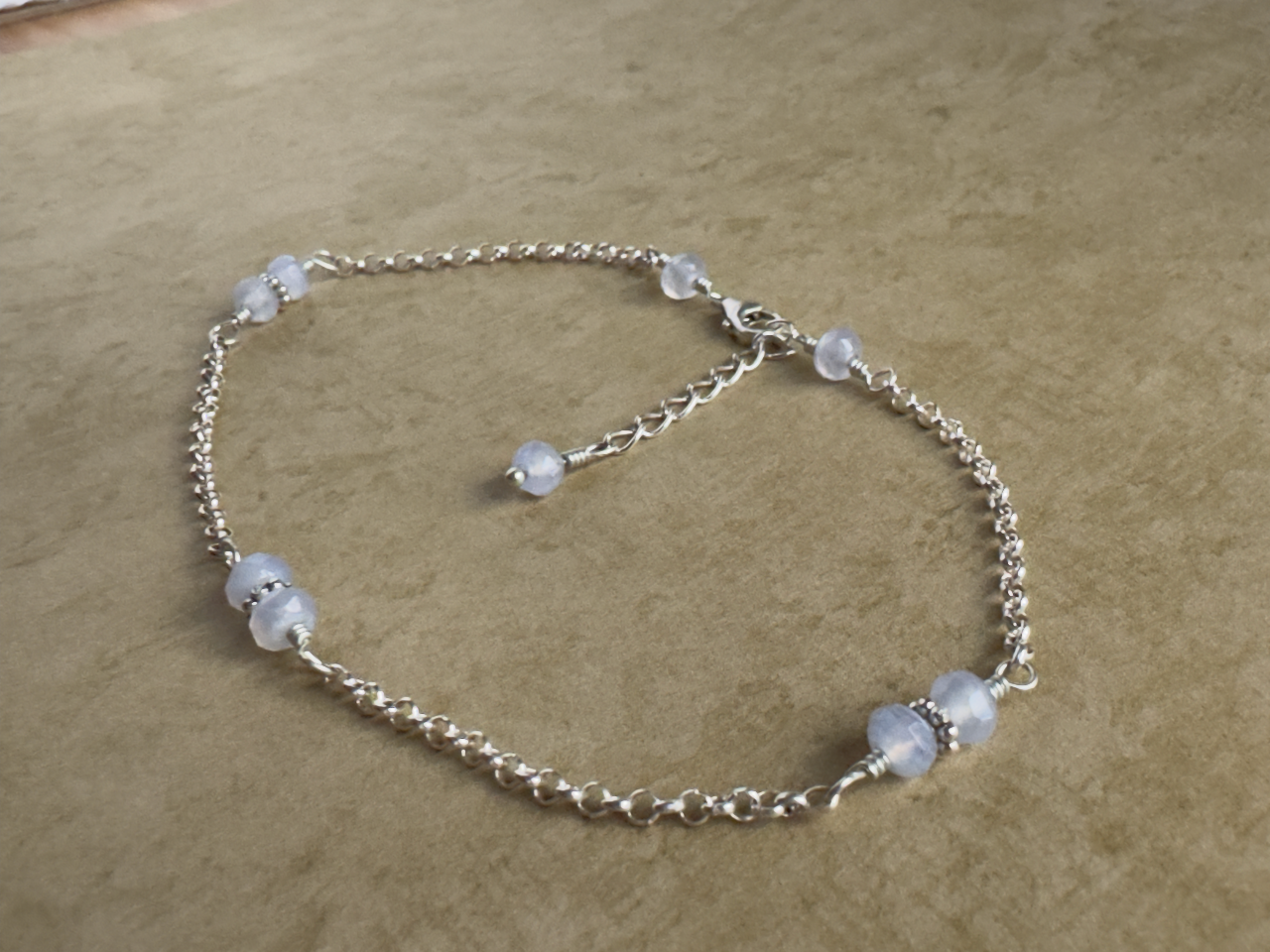 Sterling Silver Periwinkle Chalcedony Chain Anklet