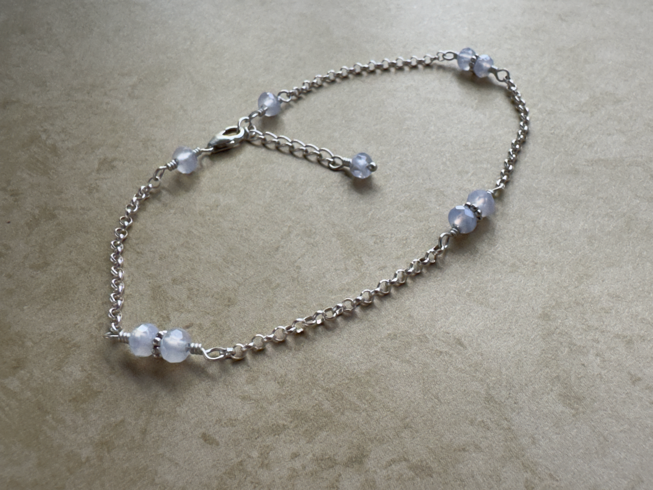 Sterling Silver Periwinkle Chalcedony Chain Anklet