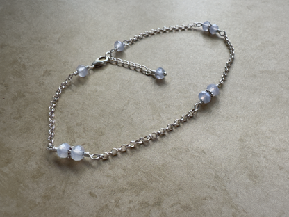 Sterling Silver Periwinkle Chalcedony Chain Anklet