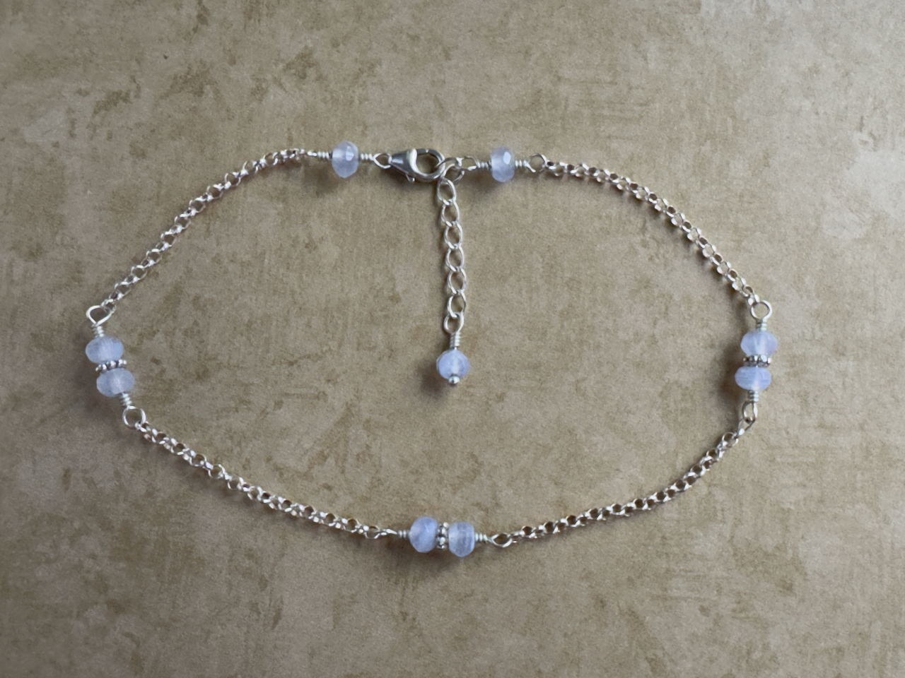 Sterling Silver Periwinkle Chalcedony Chain Anklet
