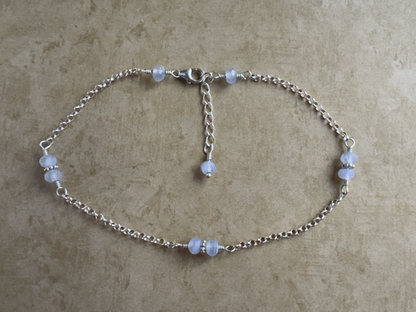 Sterling Silver Periwinkle Chalcedony Chain Anklet