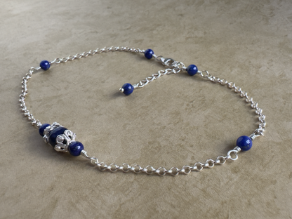 Sterling Silver Lapis Fancy Chain Anklet
