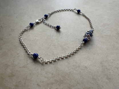 Sterling Silver Lapis Fancy Chain Anklet