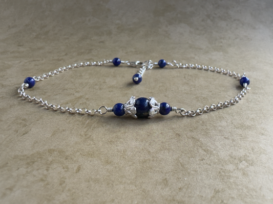 Sterling Silver Lapis Fancy Chain Anklet
